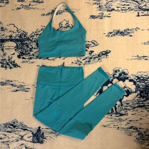 Fleo Teal Halter Sports Bra and Leggings Set